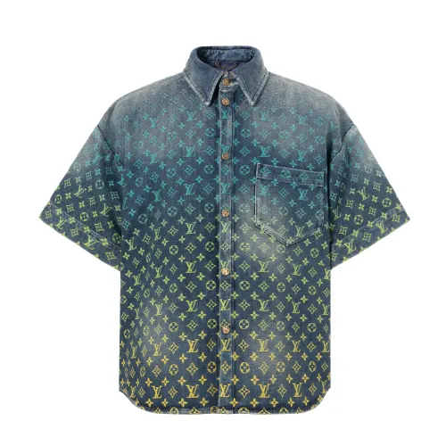 LOUIS VUITTON SS23 Rainbow Monogram Short-Sleeve Denim Shirt Indigo Blue