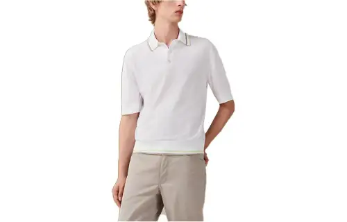 HERMES Polo Shirts Men's White Polo Collar Moderate Straight Fit