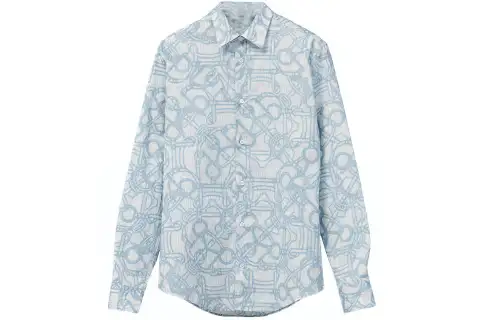 HERMES Shirts Men's Blue Pointed Collar Moderate Other