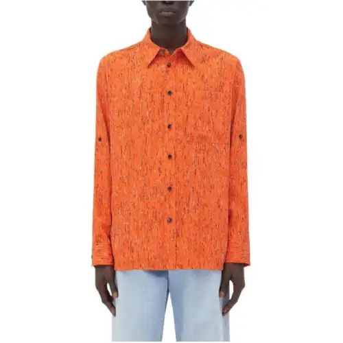 Bottega Veneta Textured Viscose Stripe Shirt With 'BV' Embroidery Shirt Men's Orange