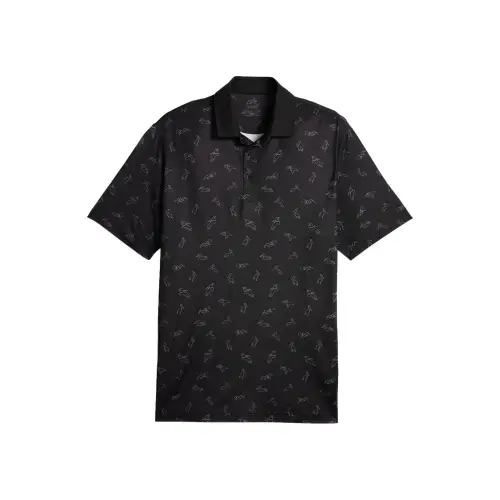 PUMA Golf Polo Shirts Men's Black Polo Collar Moderate Straight Fit