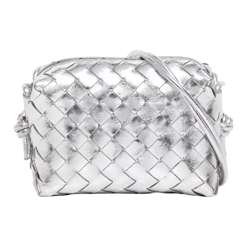 Bottega Veneta Woven Lambskin Crossbody Bag, Handbag Women's Silver