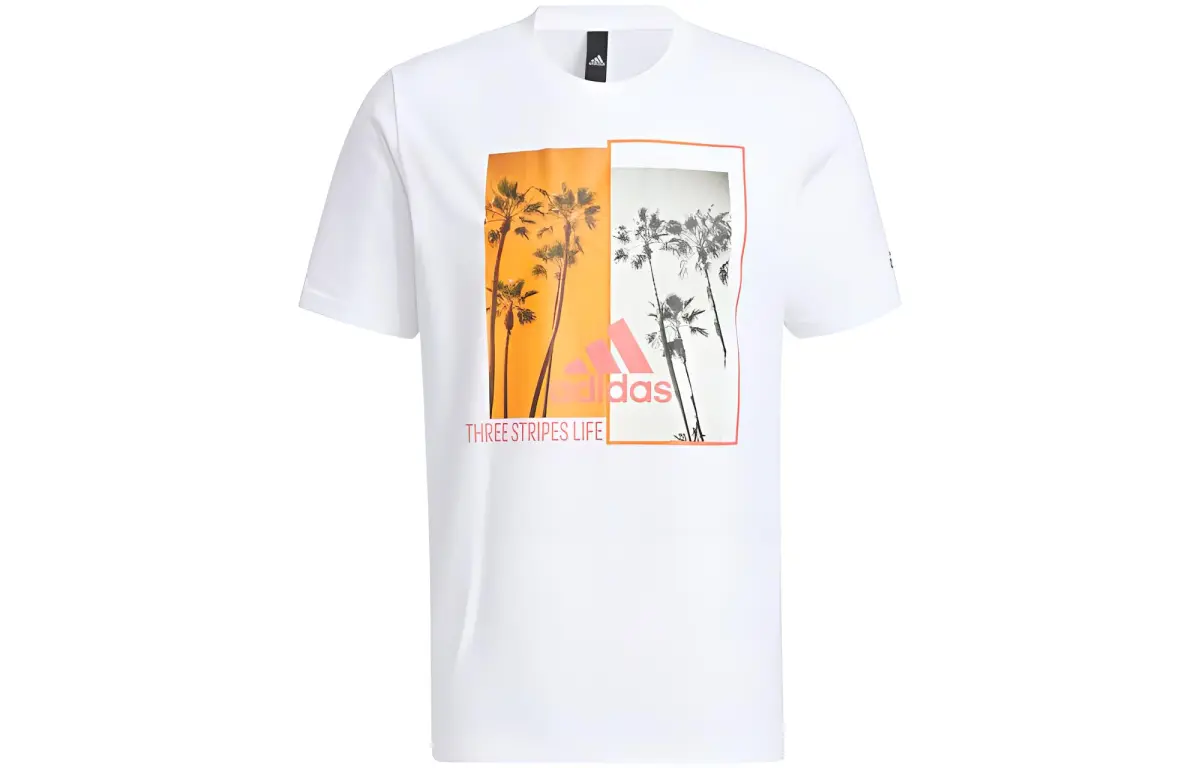 Adidas T-Shirts Men's White Crew Neck Moderate Straight Fit