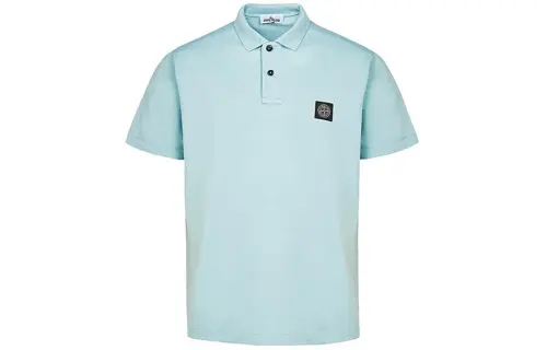 STONE ISLAND Polo Shirts Men's Turquoise Polo Collar Moderate Straight Fit