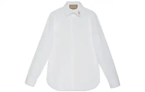 embroidered-collar poplin shirt