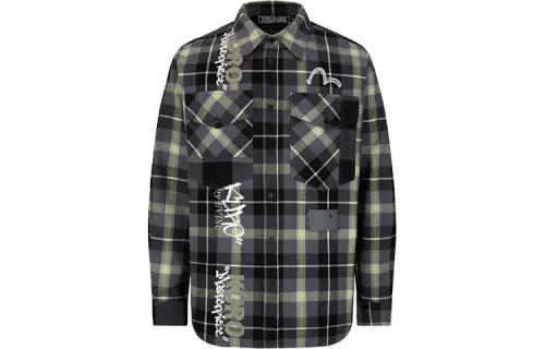 EVISU Shirts Men's Plaid Pattern Lapel Moderate Straight Fit