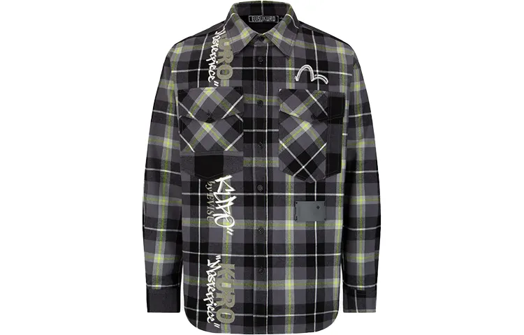 EVISU Shirts Men's Plaid Pattern Lapel Moderate Straight Fit