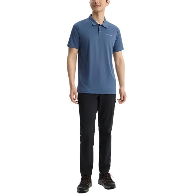 Columbia Polo Shirts Men's Blue Lapel Moderate Straight Fit
