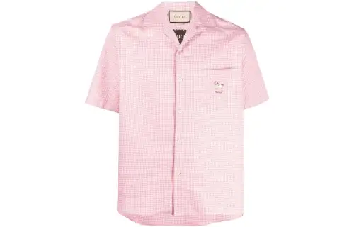 GUCCI Shirts Men's Pink Cuban Collar Moderate