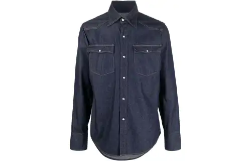Maison Margiela Shirts Men's Navy Blue Pointed Collar Moderate Denim