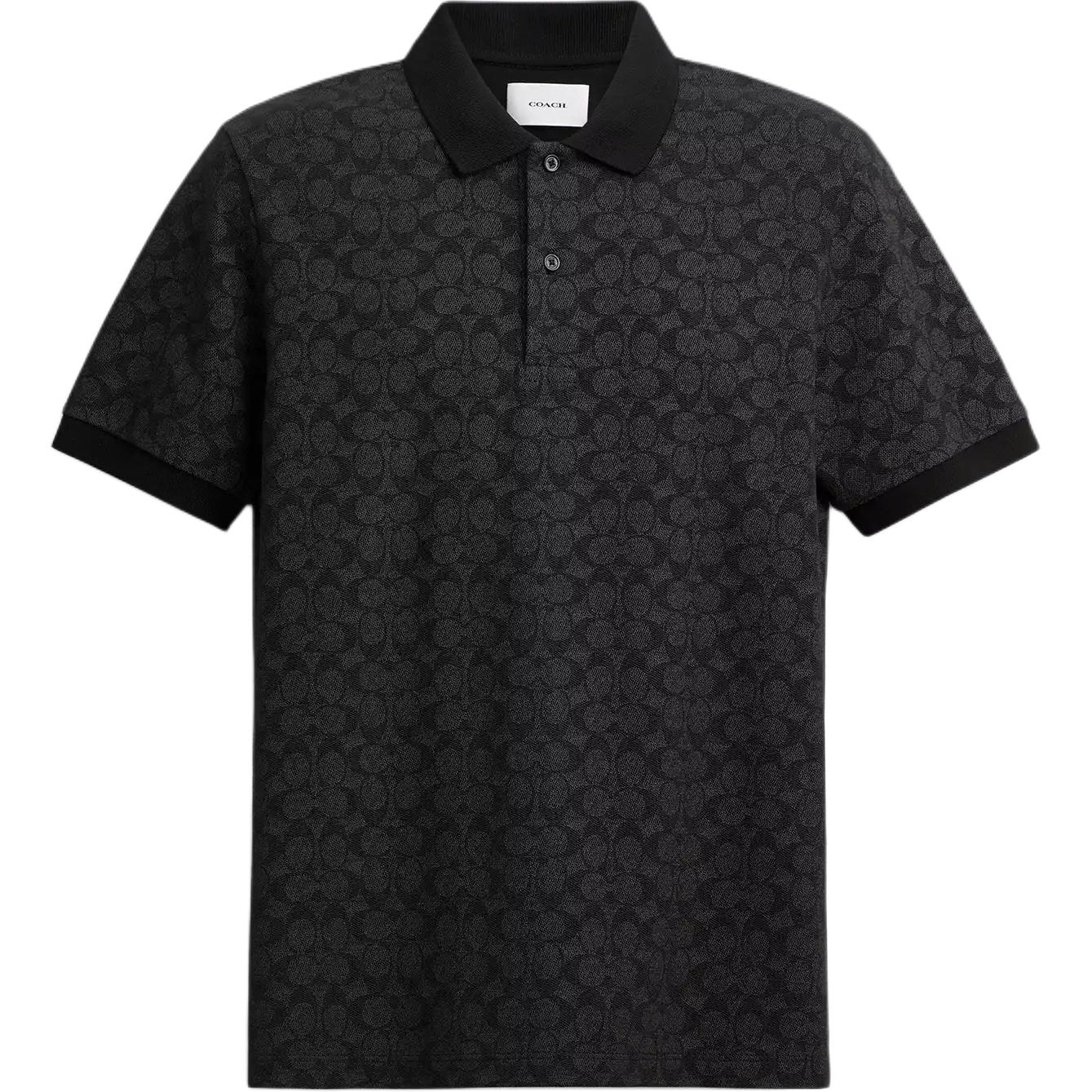 COACH Polo Shirts Men's Black Polo Collar Moderate Straight Fit