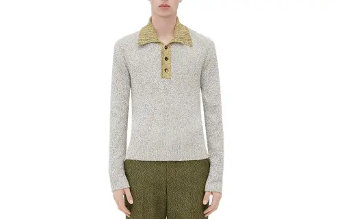 Bottega Veneta Polo Shirts Men's Gray Polo Collar Moderate Straight Fit