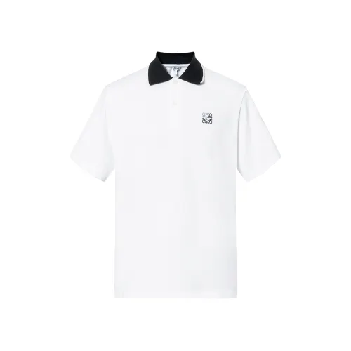 LOEWE Polo Shirts Men's White Polo Collar Moderate Straight Fit