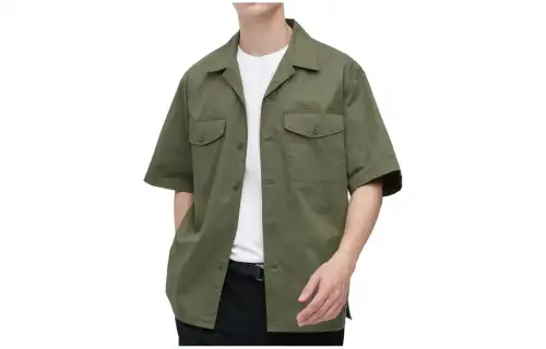 UNIQLO Shirts Men's Olive Half Open Collar Moderate Shirt