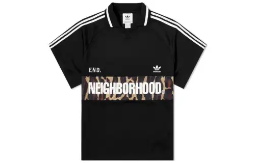 Adidas Originals X NEIGHBORHOOD Polo Shirts Men's Black V Neck Moderate Straight Fit