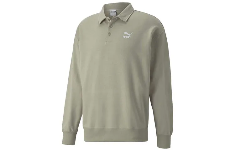 PUMA Sports Life Collection Polo Shirts Men's Pea Green Polo Collar Moderate Straight Fit