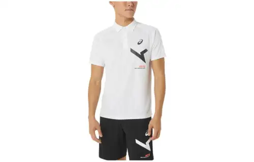 ASICS Polo Shirts Men's White Polo Collar Moderate Straight Fit