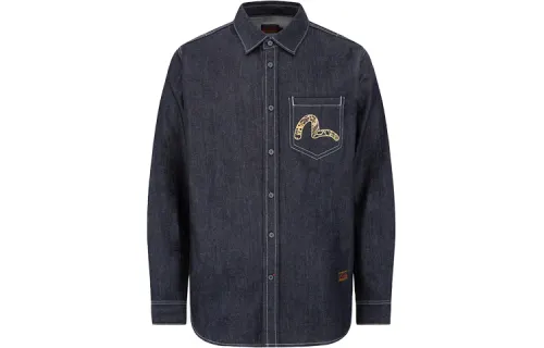 EVISU Shirts Men's Denim Blue Lapel Moderate Other