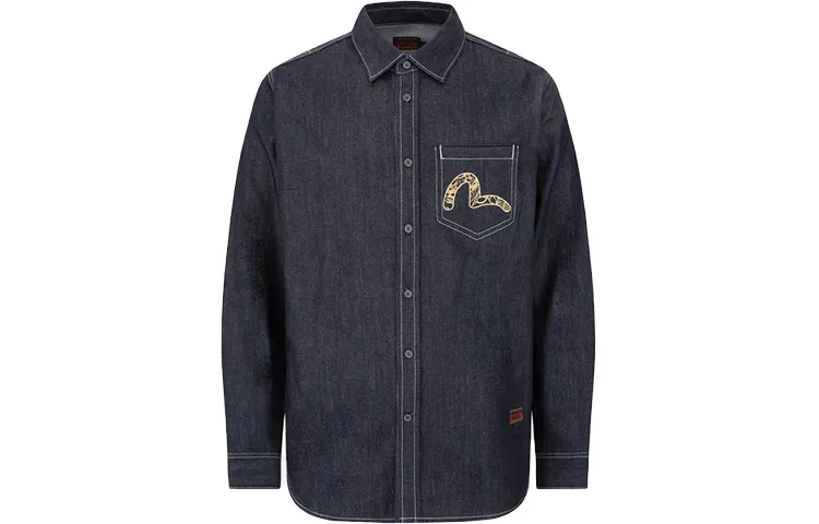EVISU Shirts Men's Denim Blue Lapel Moderate Other