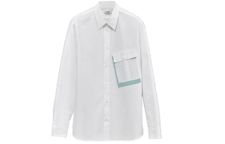 HERMES Shirts Men's White Polo Collar Moderate