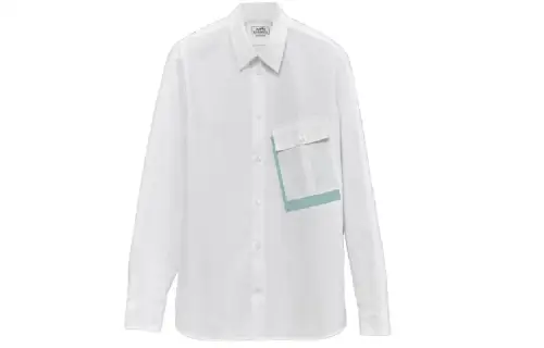 HERMES Shirts Men's White Polo Collar Moderate