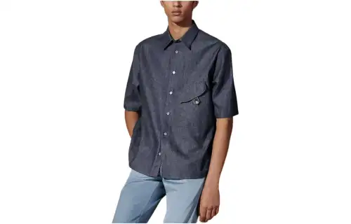 HERMES Shirts Men's Indigo Pointed Collar Moderate Shirt