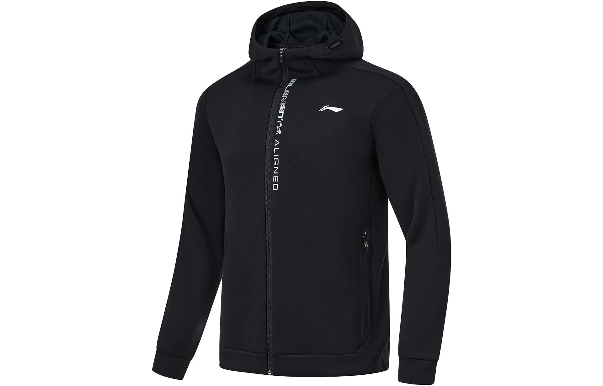 Li Ning, travel rostometer for gym, hoody, cardigan, black sweatshirt, for running