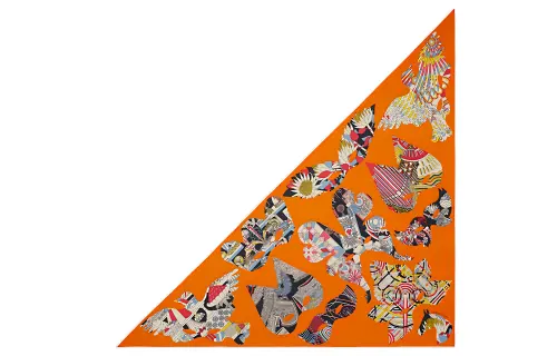 HERMES Printed Pattern Knit Scarves Women's Yellow
