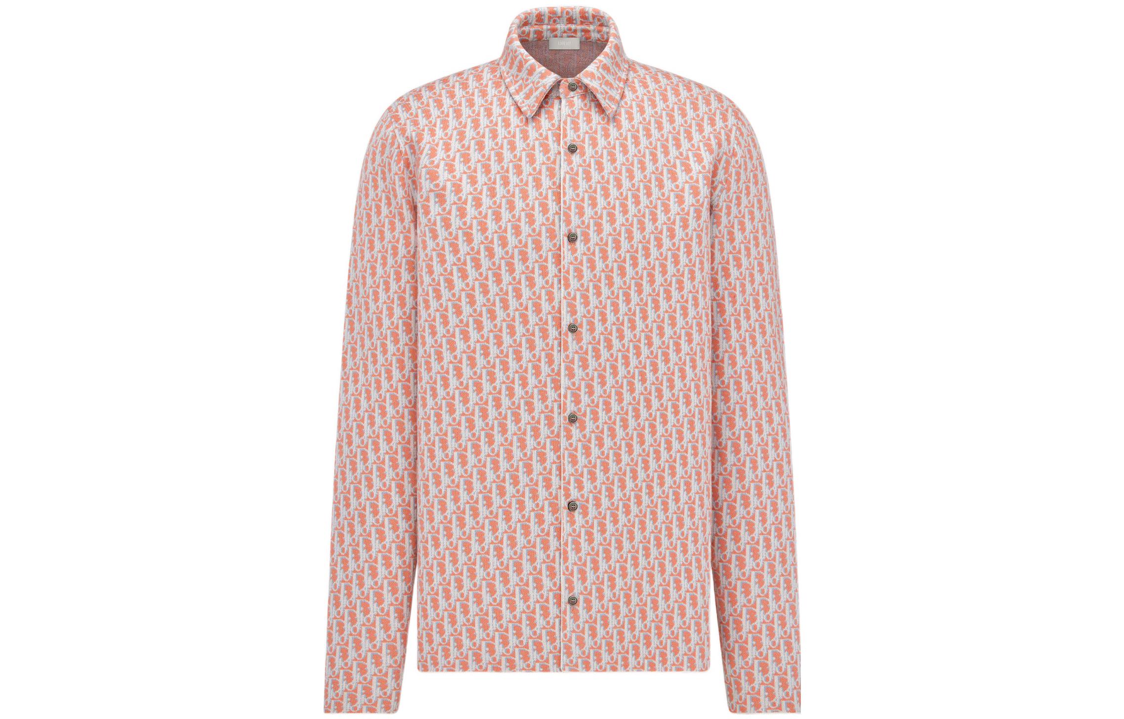 DIOR Dior SS23 Logo printed lapel single-breasted long-sleeved shirt for men, coral red