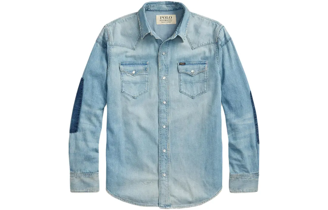 Polo Ralph Lauren FW22 Men's Colorblock-Pocket Denim Long-Sleeve Shirt Blue