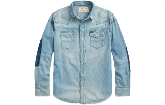 Polo Ralph Lauren FW22 Men's Colorblock-Pocket Denim Long-Sleeve Shirt Blue