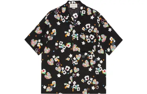 GUCCI Shirts Men's Black Cuban Collar Moderate Other