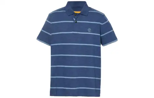 Timberland Mens Stripe Pullover Short-Sleeve Polo Shirt Blue