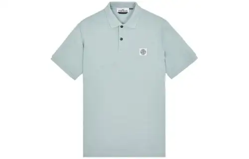 STONE ISLAND Polo Shirts Men's Sky Blue Polo Collar Moderate Straight Fit