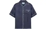 PRADA Shirts Men's Blue Cuban Collar Moderate