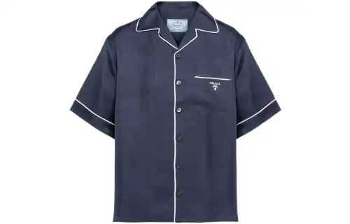 PRADA Shirts Men's Blue Cuban Collar Moderate