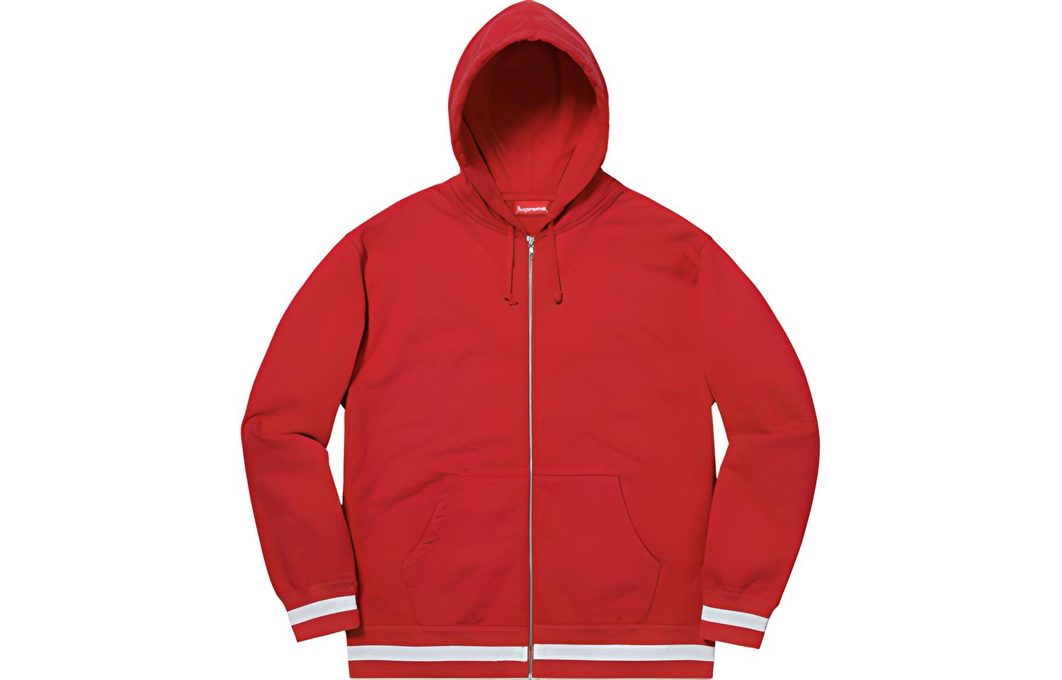 Худи Supreme SS19 Old English Stripe Zip Up Sweatshirt Red Logo (красный) — фото 2