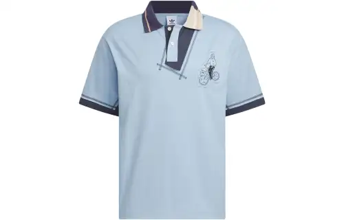 Adidas Originals Polo Shirts Unisex Sky Blue Polo Collar Moderate Straight Fit