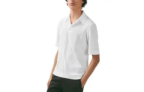HERMES Polo Shirts Men's White Polo Collar Moderate Straight Fit