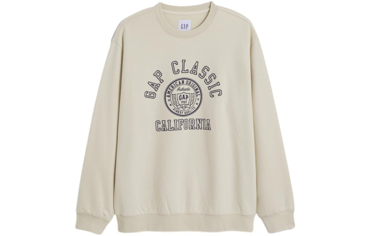 GAP FW23 Letter Print Fleece Lined Crew Neck Pullover Long Sleeved Sweatshirt Unisex Beige
