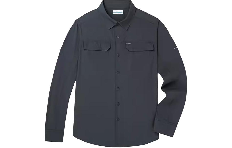 Columbia Columbia Hiking solid color sunscreen quick-drying multi-pocket long-sleeved shirt men's dark gray