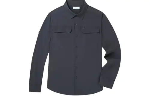 Columbia Columbia Hiking solid color sunscreen quick-drying multi-pocket long-sleeved shirt men's dark gray