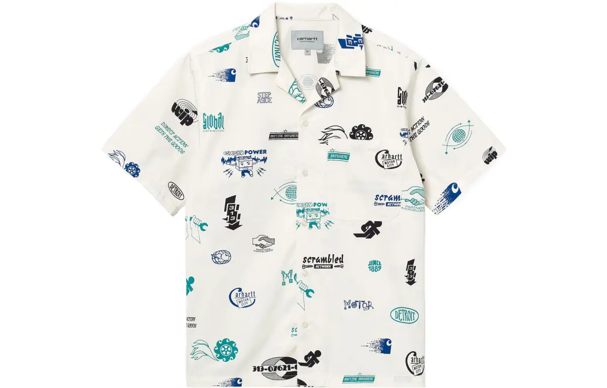 Carhartt WIP Shirts Men's White Cuban Collar Moderate Other
