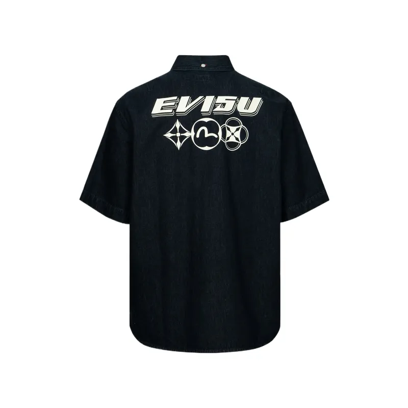 EVISU Shirts Men's Denim Blue Lapel Moderate Denim