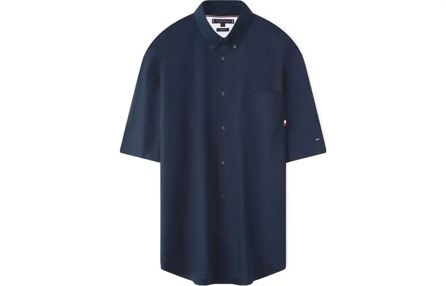 Tommy Hilfiger Shirts Men's Navy Blue Pointed Collar Moderate Straight Fit