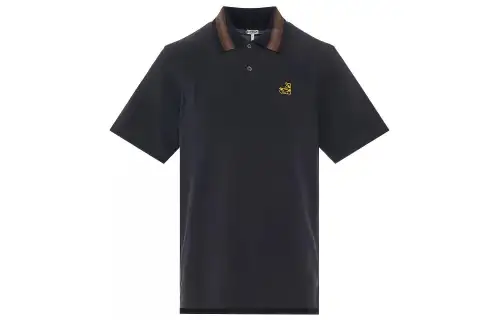 LOEWE Polo Shirts Men's Marine Blue Polo Collar Moderate Straight Fit