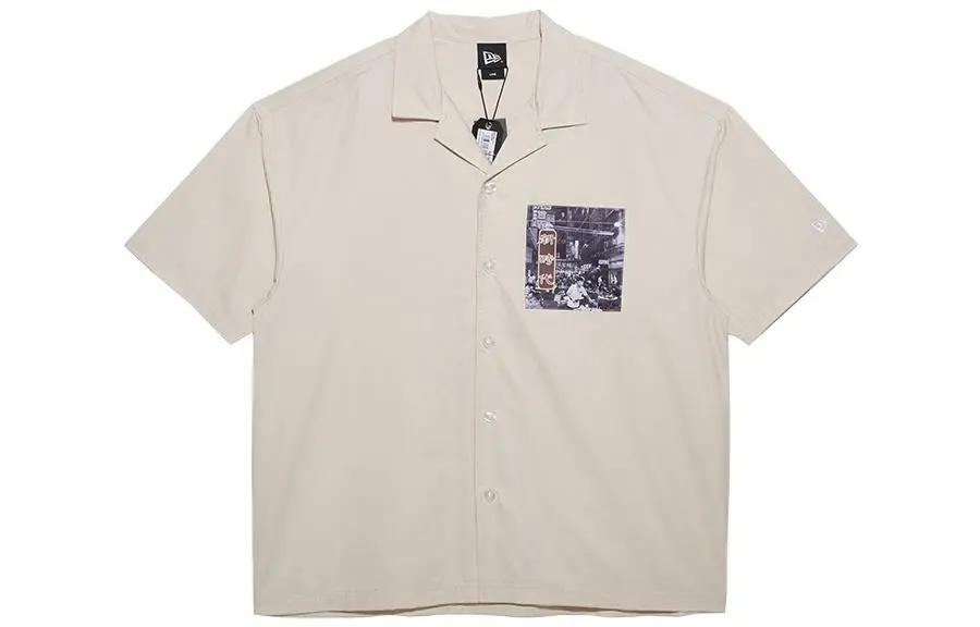 New Era Shirts Unisex Beige Gray Lapel Moderate Shirt
