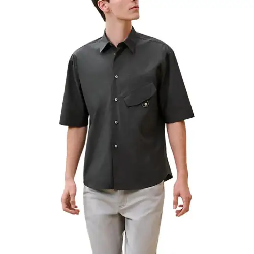 HERMES Shirts Men's Gray Lapel Moderate Other