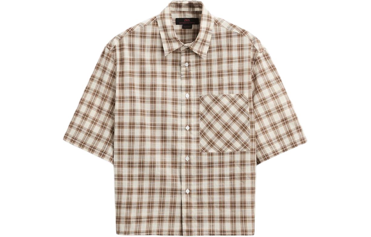 ZARA Colored khaki shirt, square neckline, with short sleeve