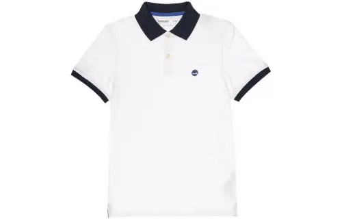 Timberland Polo Shirts Men's White Polo Collar Moderate Straight Fit